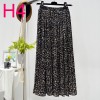 Womens New Vintage Print Chiffon Pleated Skirt Elastic High Waist Skirt Women Clothes 