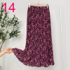 Womens New Vintage Print Chiffon Pleated Skirt Elastic High Waist Skirt Women Clothes 