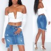 Woman Trendy Retro Washed Irregular Denim Skirt High Waist Denim Skirts Elastic Bodycon jeans