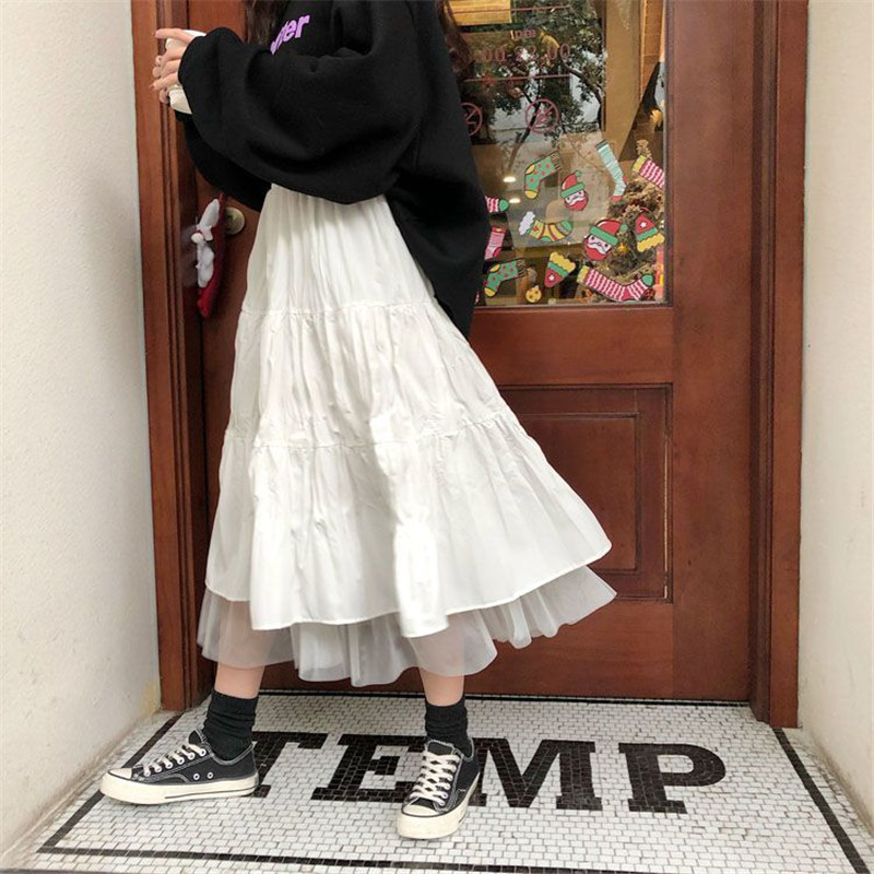 Long Tulle Midi Skirts Womens  Elastic High Waist Mesh Tutu Pleated Skirts Long Skirt 