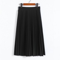 New Women's High Waist Pleated Solid Color Half Length Elastic Skirt 