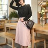 New Women's High Waist Pleated Solid Color Half Length Elastic Skirt 