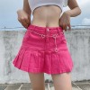 Y2K Denim Mini Pleated Skirt Women Ruffles High Waist Jeans Skirts 