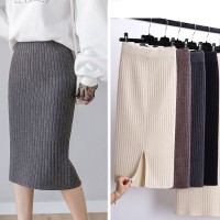 Women Office Skirt Warm Knitted Pencil Skirts  High Waist Elegant Long Skirt