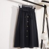 Womens Midi Knee Length Korean Elegant Button High Waist Skirt Pleated Skirts 