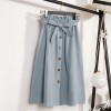 Womens Midi Knee Length Korean Elegant Button High Waist Skirt Pleated Skirts 