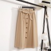 Womens Midi Knee Length Korean Elegant Button High Waist Skirt Pleated Skirts 