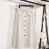 Womens Midi Knee Length Korean Elegant Button High Waist Skirt Pleated Skirts 
