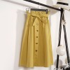 Womens Midi Knee Length Korean Elegant Button High Waist Skirt Pleated Skirts 