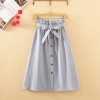 Womens Midi Knee Length Korean Elegant Button High Waist Skirt Pleated Skirts 