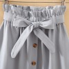 Womens Midi Knee Length Korean Elegant Button High Waist Skirt Pleated Skirts 