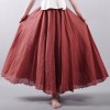 Women Linen Cotton Long Skirts Elastic Waist Pleated Maxi Skirts Beach Boho Vintage Skirts 
