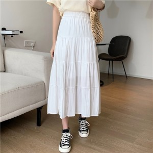 Women Chiffon Skirts Vintage High-Waisted Elastic Patchwork Chic Long Cake A-Line Skirt 