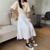 Women Chiffon Skirts Vintage High-Waisted Elastic Patchwork Chic Long Cake A-Line Skirt 