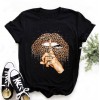 Lips Leopard Graphic T Shirt Tops Base O-neckBlack Tees Kiss Leopard Lip Funny Tshirt