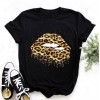 Lips Leopard Graphic T Shirt Tops Base O-neckBlack Tees Kiss Leopard Lip Funny Tshirt