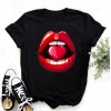 Lips Leopard Graphic T Shirt Tops Base O-neckBlack Tees Kiss Leopard Lip Funny Tshirt