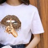 Lips Leopard Graphic T Shirt Tops Base O-neckBlack Tees Kiss Leopard Lip Funny Tshirt