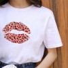 Lips Leopard Graphic T Shirt Tops Base O-neckBlack Tees Kiss Leopard Lip Funny Tshirt