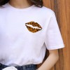 Lips Leopard Graphic T Shirt Tops Base O-neckBlack Tees Kiss Leopard Lip Funny Tshirt