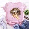 Lips Leopard Graphic T Shirt Tops Base O-neckBlack Tees Kiss Leopard Lip Funny Tshirt