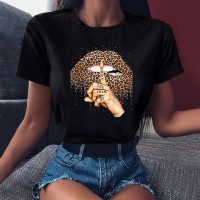 Lips Leopard Graphic T Shirt Tops Base O-neckBlack Tees Kiss Leopard Lip Funny Tshirt