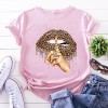 Lips Leopard Graphic T Shirt Tops Base O-neckBlack Tees Kiss Leopard Lip Funny Tshirt