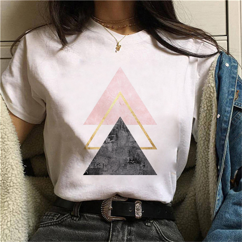 Geometry Printed T Shirt Women Graphic T-shirt Cute Short Sleeve Animal Tshirt 