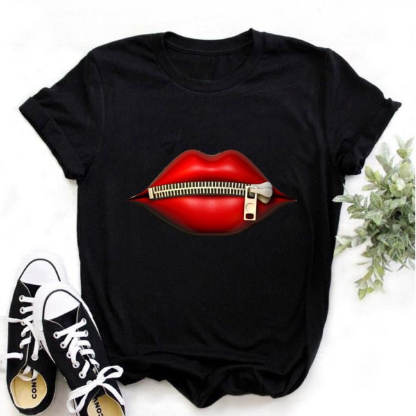 Women Plus Size Tops Graphic Tees Lips Kawaii T-shirt Clothes Girl Mouse T Shirt 