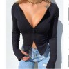Women T-shirt Clothes Knitted Long Sleeve Crop Tops Zipper Design Tee Slim Tops