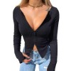 Women T-shirt Clothes Knitted Long Sleeve Crop Tops Zipper Design Tee Slim Tops