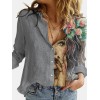 Turn Down Collar Long Sleeve Blouse Women Shirts Print Office Button Shirt Tops