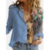 Turn Down Collar Long Sleeve Blouse Women Shirts Print Office Button Shirt Tops