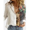 Turn Down Collar Long Sleeve Blouse Women Shirts Print Office Button Shirt Tops