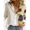 Turn Down Collar Long Sleeve Blouse Women Shirts Print Office Button Shirt Tops