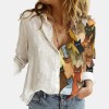 Turn Down Collar Long Sleeve Blouse Women Shirts Print Office Button Shirt Tops