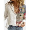 Turn Down Collar Long Sleeve Blouse Women Shirts Print Office Button Shirt Tops