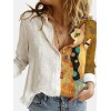 Turn Down Collar Long Sleeve Blouse Women Shirts Print Office Button Shirt Tops