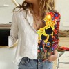 Turn Down Collar Long Sleeve Blouse Women Shirts Print Office Button Shirt Tops