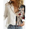 Turn Down Collar Long Sleeve Blouse Women Shirts Print Office Button Shirt Tops