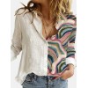 Turn Down Collar Long Sleeve Blouse Women Shirts Print Office Button Shirt Tops