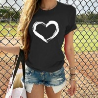 Heart Print T Shirt Women Short Sleeve O Neck Loose Camisetas Mujer Tshirt Tops 