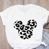 Women T-shirt Cartoon Leopard Bow T-shirt Short Sleeve Print Tops Graphic T-shirt