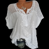 Summer Short Sleeve Womens Blouses Tops Loose Lace Shirt Plus Size Women Tops 