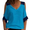 Women Patchwork Cold Shoulder T-shirt Plus Size Tops V-Neck Half Sleeve Tee Shirt 