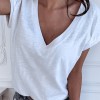 Women Patchwork Cold Shoulder T-shirt Plus Size Tops V-Neck Half Sleeve Tee Shirt 