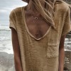 Women Patchwork Cold Shoulder T-shirt Plus Size Tops V-Neck Half Sleeve Tee Shirt 