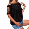 Women Patchwork Cold Shoulder T-shirt Plus Size Tops V-Neck Half Sleeve Tee Shirt 