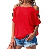 Women Patchwork Cold Shoulder T-shirt Plus Size Tops V-Neck Half Sleeve Tee Shirt 