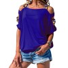 Women Patchwork Cold Shoulder T-shirt Plus Size Tops V-Neck Half Sleeve Tee Shirt 